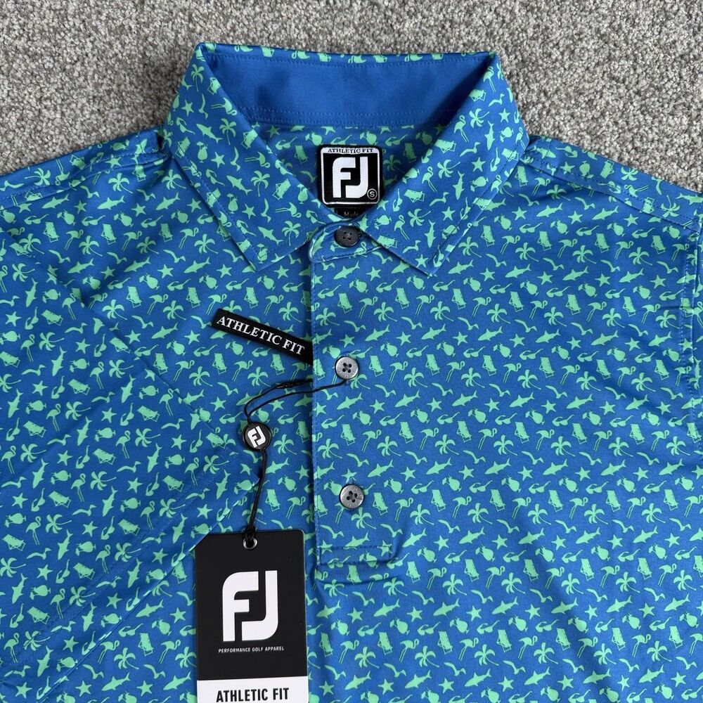 FootJoy Athletic Fit Golf Polo Shirt Beach AOP Men's Blue Size Small NEW